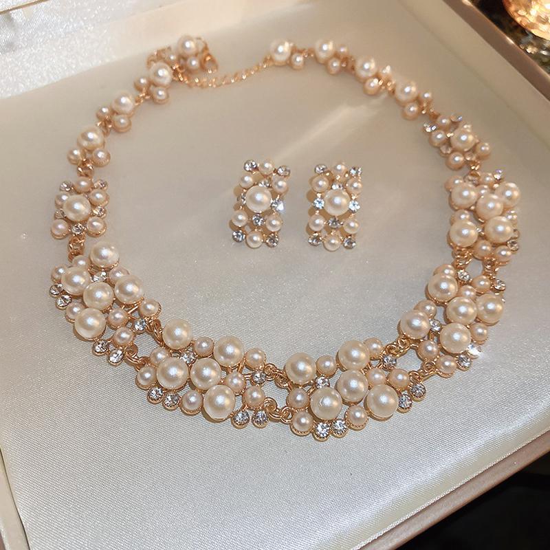 Set Colier Cercei Dreptunghiulari cu Perle 3 Bucăți Colier Choker Vintage Accesoriu Seturi de Bijuterii de Lux Ușor Accesorii Nuntă