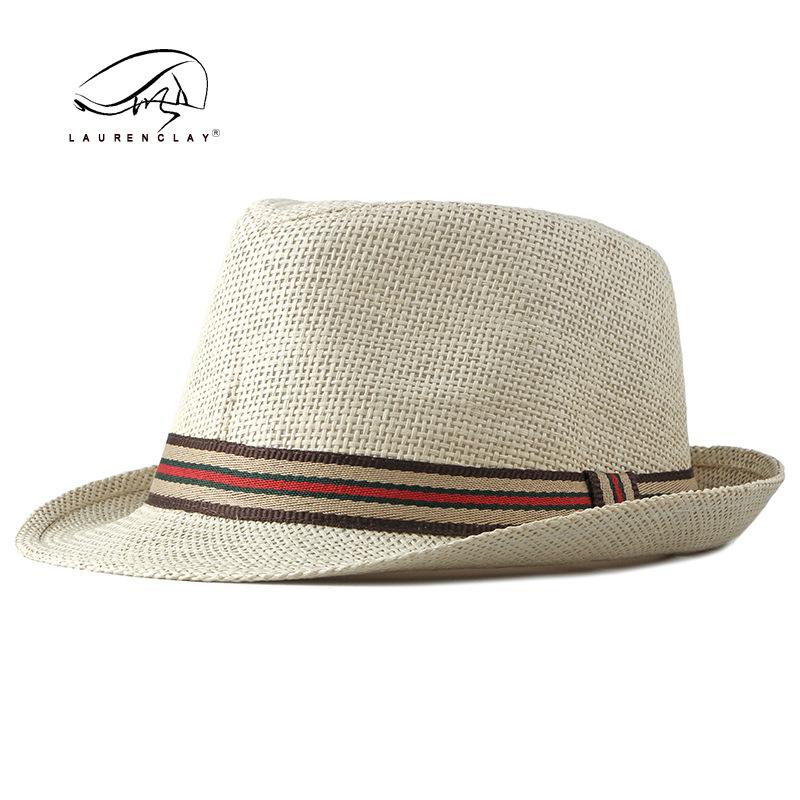 

Spring and summer women s beach hat British jazz hat Men s straw hat Top hat Beach outdoor outing sun hat M（56-58cm） бежевий