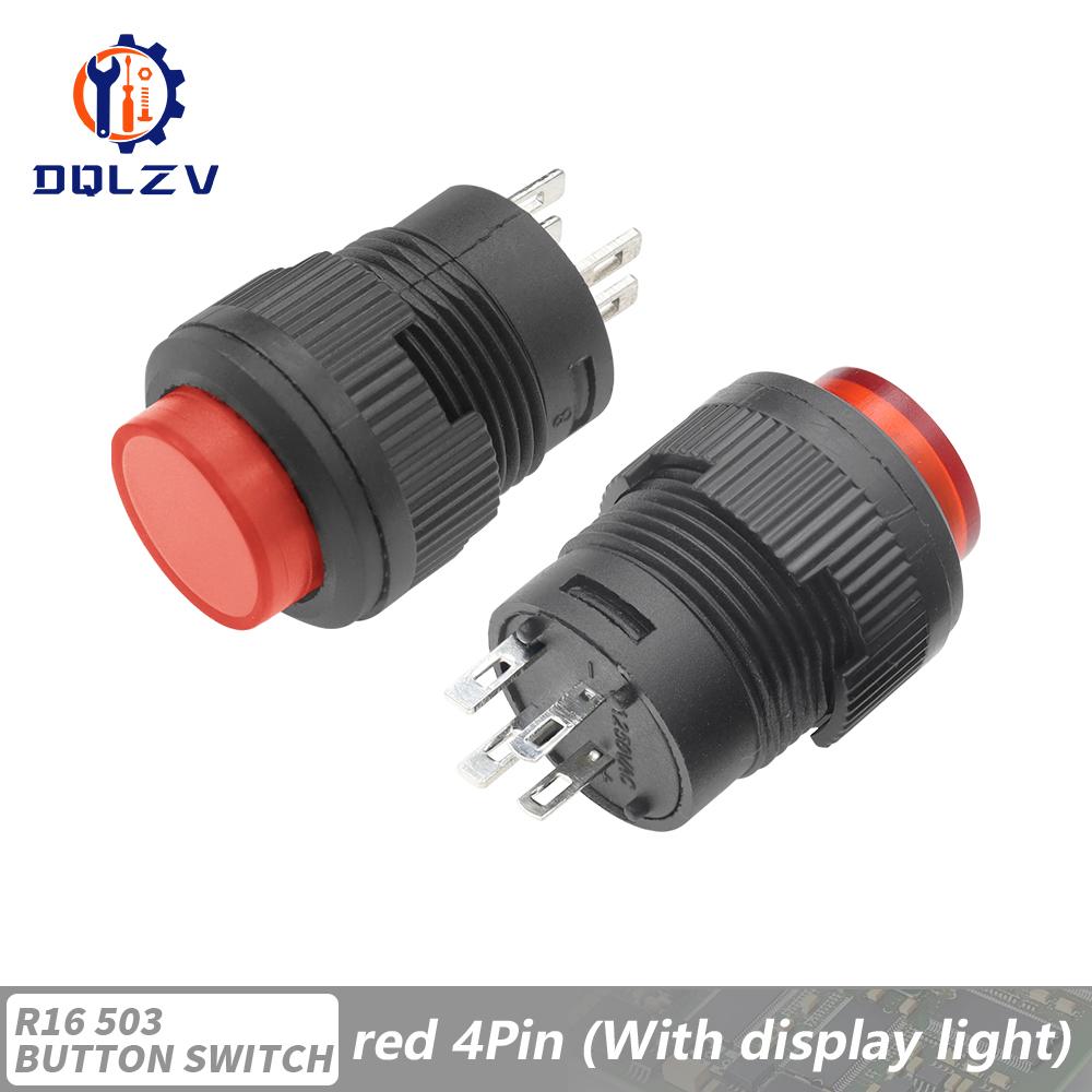 Self-lockin 16MM Latching/Momentary Push Button Switch With 5Color LED lighting 4Pin R16-503/AD R16-503/BD