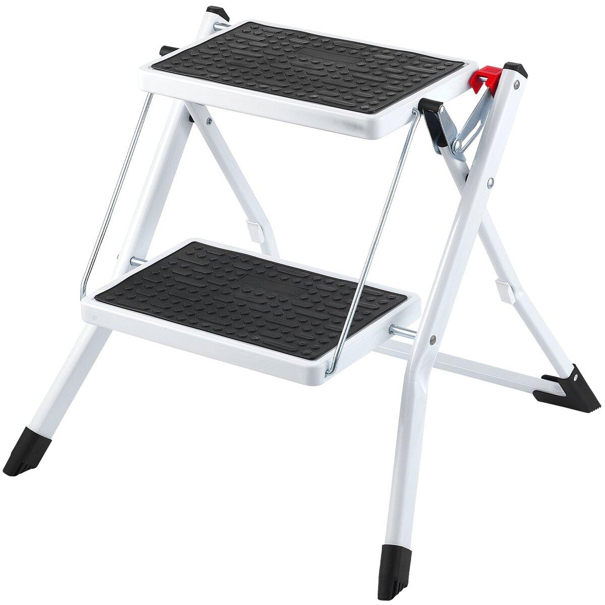 Escabeau 2 Marches Capacité 150kg, Marchepied Pliant Ergonomique en Acier avec Large Marche Antidérapante, Marchepied Robuste pour Adultes Tout-Petits, Multi-Usage pour