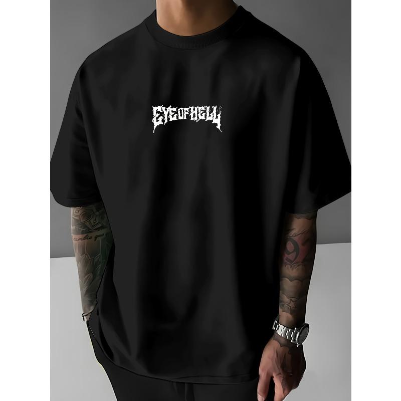 European Sizes Men's Gothic Street Style T-Shirt - Hell's Eye Graphic Print, Breathable and Comfortable, Slightly Dropped Shoulder Fit