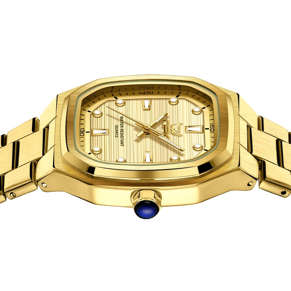 OPK Men's Quartz Analog Watch, Waterproof, Luminous, Stainless Steel Band, Simple and Stylish, Perfect for Students and Business, Gold