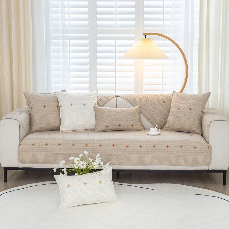 Pure Cotton Sofa Cushion Four Seasons Universal Cotton Fabrics Non-Slip Cushion Cover Cloth Simple Modern Sofa Cover Slipcover Seat Cushion