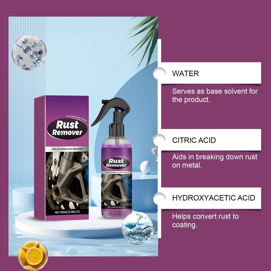 Car Rust Remover 100ml Rust Stain Cleaner Spray Vehicle Iron Powder Converter for Car Automotive Wheel Chassis Marine Industrial