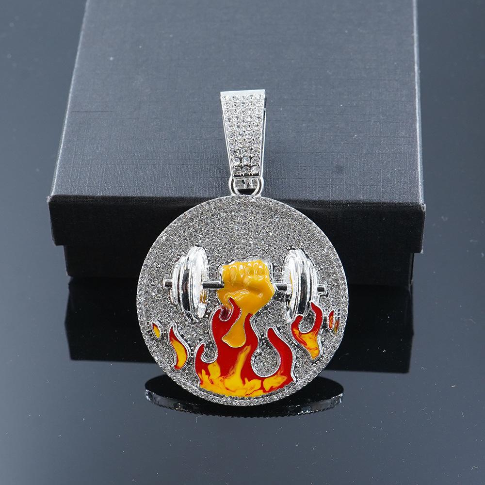 Fire and Dumbbell Fashion European and American Hip Hop Pendant As A Symbol of Power for Men's Trendy Brand Accessories