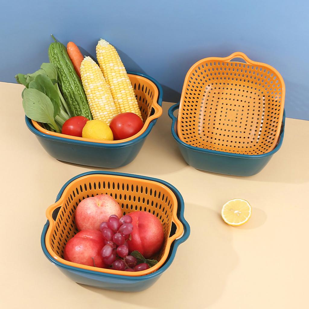 Koš na mytí zeleniny Dvouvrstvý Rychle odvádí vodu Závěsný Multifunkční Sítko na ovoce s bokem