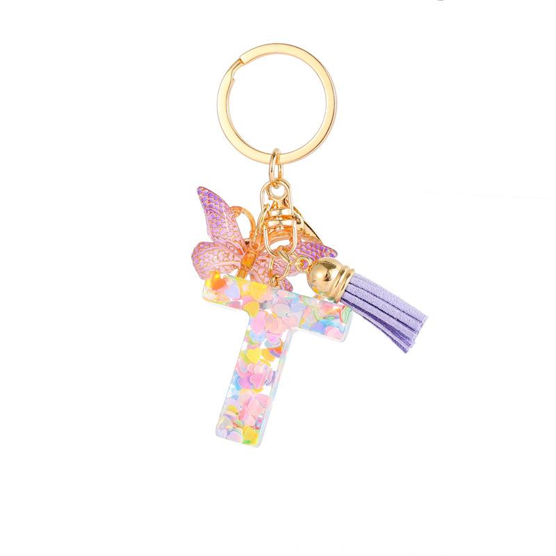 Light Purple Sequin Fringe Resin Keychain 26-Letter Accessory Classic Retro Durable Bag Charm Practical Gift For Friends And Family