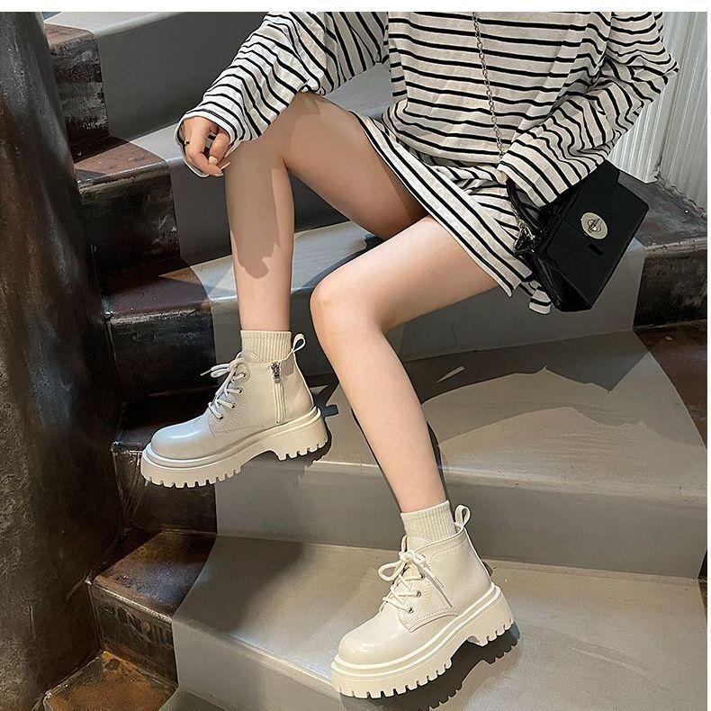 thick-soled white short Martin boots spring and autumn single boots 2025 new trendy cool ins British style thin short boots