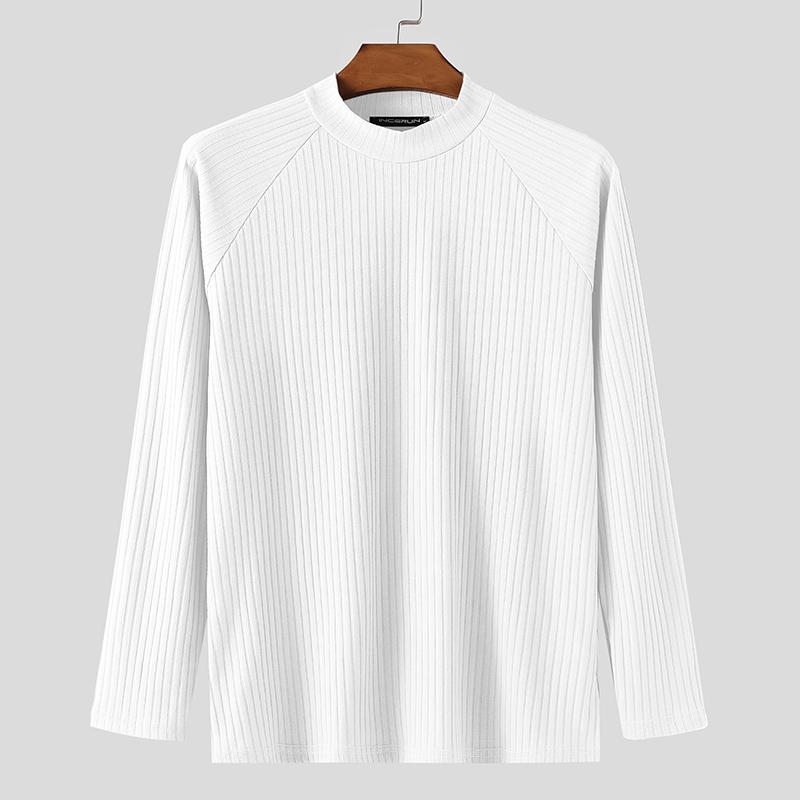 

INCERUN Весенние мужские пуловеры с круглым вырезом и длинными рукавами, текстурной рубчатой вязки S белый