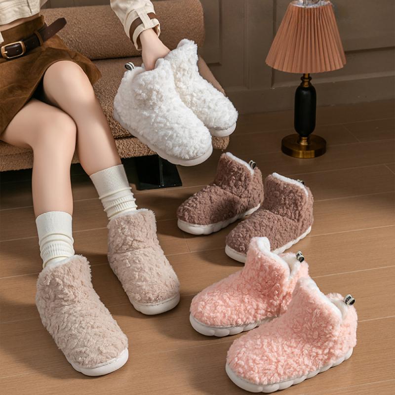 High-heeled Cotton Shoes Women's Warm Plush Thick-soled Stepping on Shit Indoor Home Non-slip Cotton Slippers