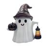 Ghost Statue Solar/Battery-Powered Weather Resistant Resin Whimsical Ghost Pumpkin Design Ornament Halloween Decor