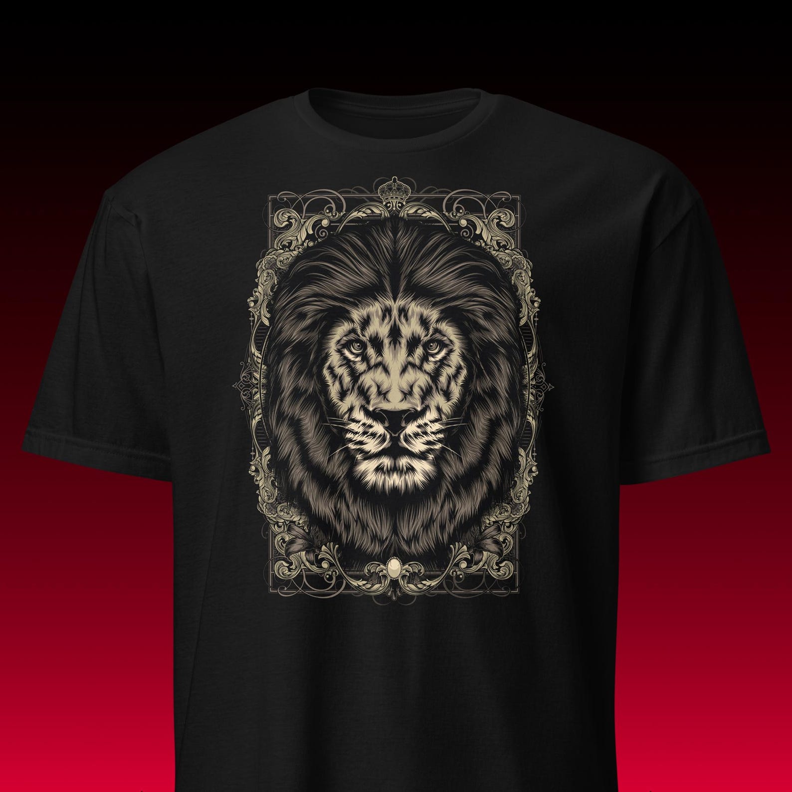 Vintage Lion Head Tee | Dark Academia Aesthetic | Woodcut Style S
