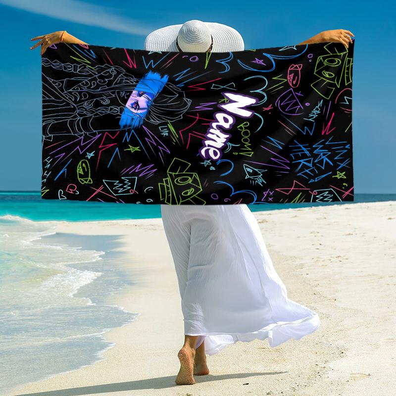 Personalized "Jinx: Power Dark" Beach Towel Microfiber Beach Towel Thin Absorbent for Beach Swimming Yoga Bath Sports. 0910245