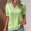 Chemise Blouse Élégante pour Femme Col en V Patchwork de Dentelle Manches Courtes Chemises pour Femmes Hauts d'Été pour Dame