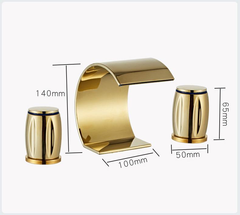 Basin Faucet 3 Holes Double Handles Bathroom Waterfall Faucet Nickel Finished Three Pieces Bathroom Bathtub Faucet Crane Tap