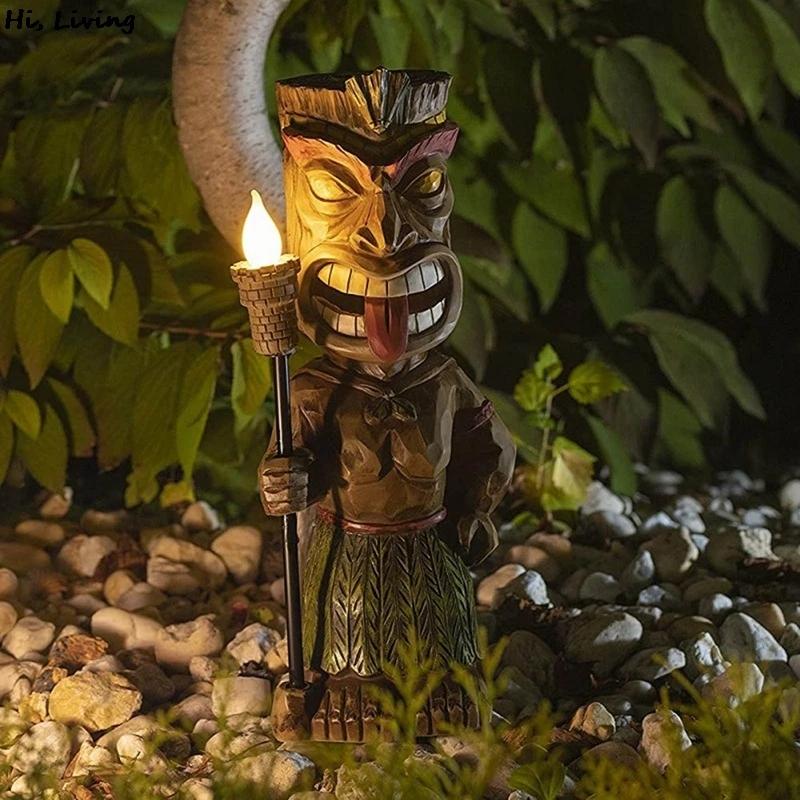 Socha Tiki Guard Socha na solární napájení Venkovní domácí dekorace Nové led zahradní dekorace Řemesla Zahradnictví Sochařství Trávníková lampa pro nádvoří