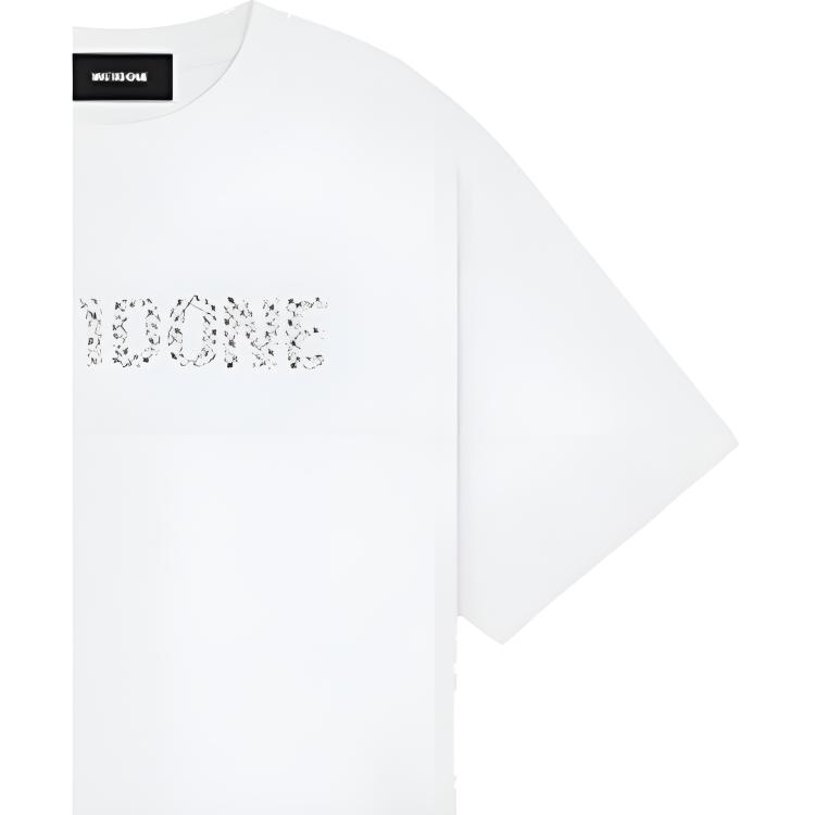 We11done Summer Rhinestone Logo Short Sleeve T-Shirt Unisex Tops White WD-TT1-26-754-U-WH
