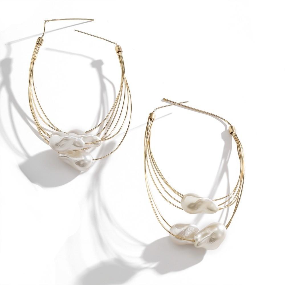Korean Layered Large Circle Earrings Exquisite Trendy Wedding Earing Pearl Big Hoop Earrings  Girl
