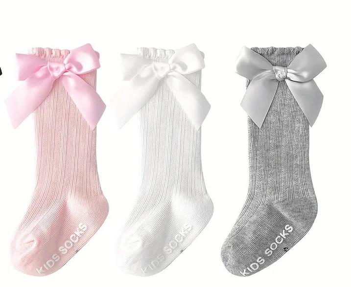 3 Paar Kinder Mädchen Königlicher Stil Schleife Kniehoch Netzstrümpfe Baby Kleinkind Schleife In Röhrensocken. Kind Hohlmuster Socken