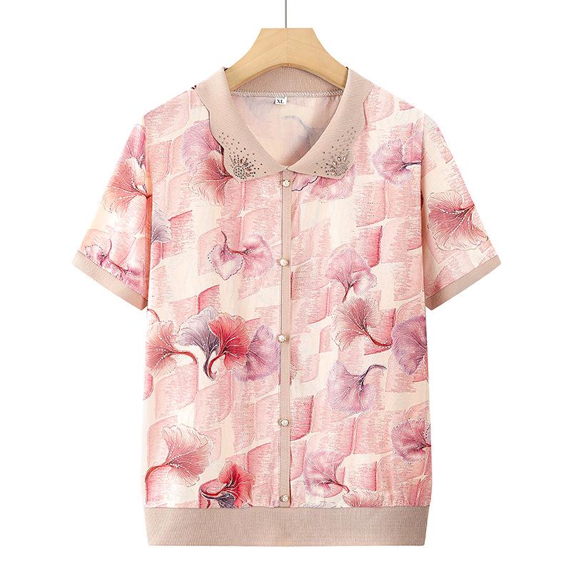 

Stylish Summer Ice Silk T-Shirt for Moms - Short Sleeve, Loose Fit, Plus Size, for Middle-Aged and Elderly Women 4XL красный