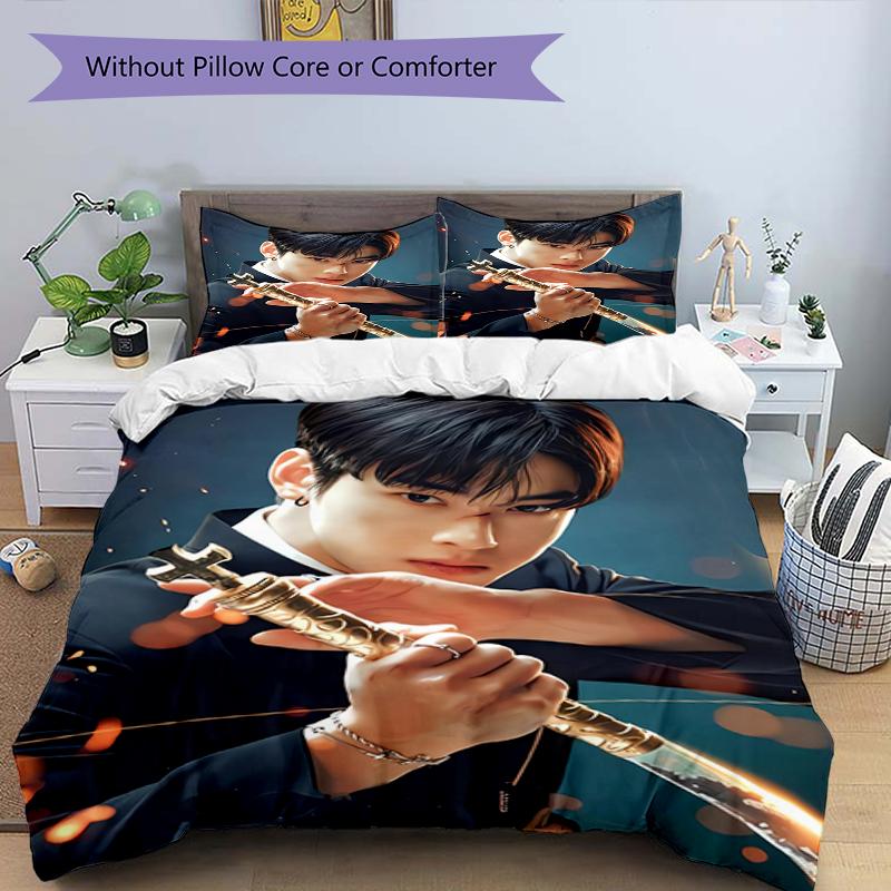 3pcs Cha Eun Woo Bedding Set Duvet Cover Closure Includes 1 Duvet Cover & 2 Pillowcases, Soft and Comfortable for All Seasons.