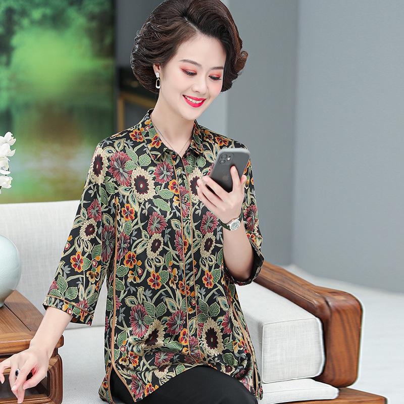 

Silk Luxury Summer Top for Mature Women - Loose, Plus Size, Mid-length Style XL (recommended 100-110 jin) чорний