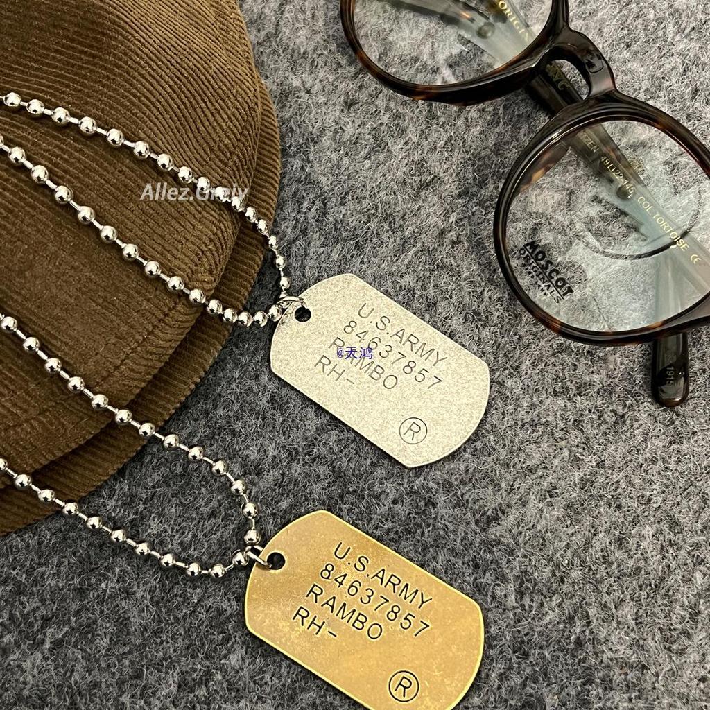 Retro American Soldier Dog Tag Titanium Steel Necklace for Men - Distressed Street Style, Non-Fading Pendant