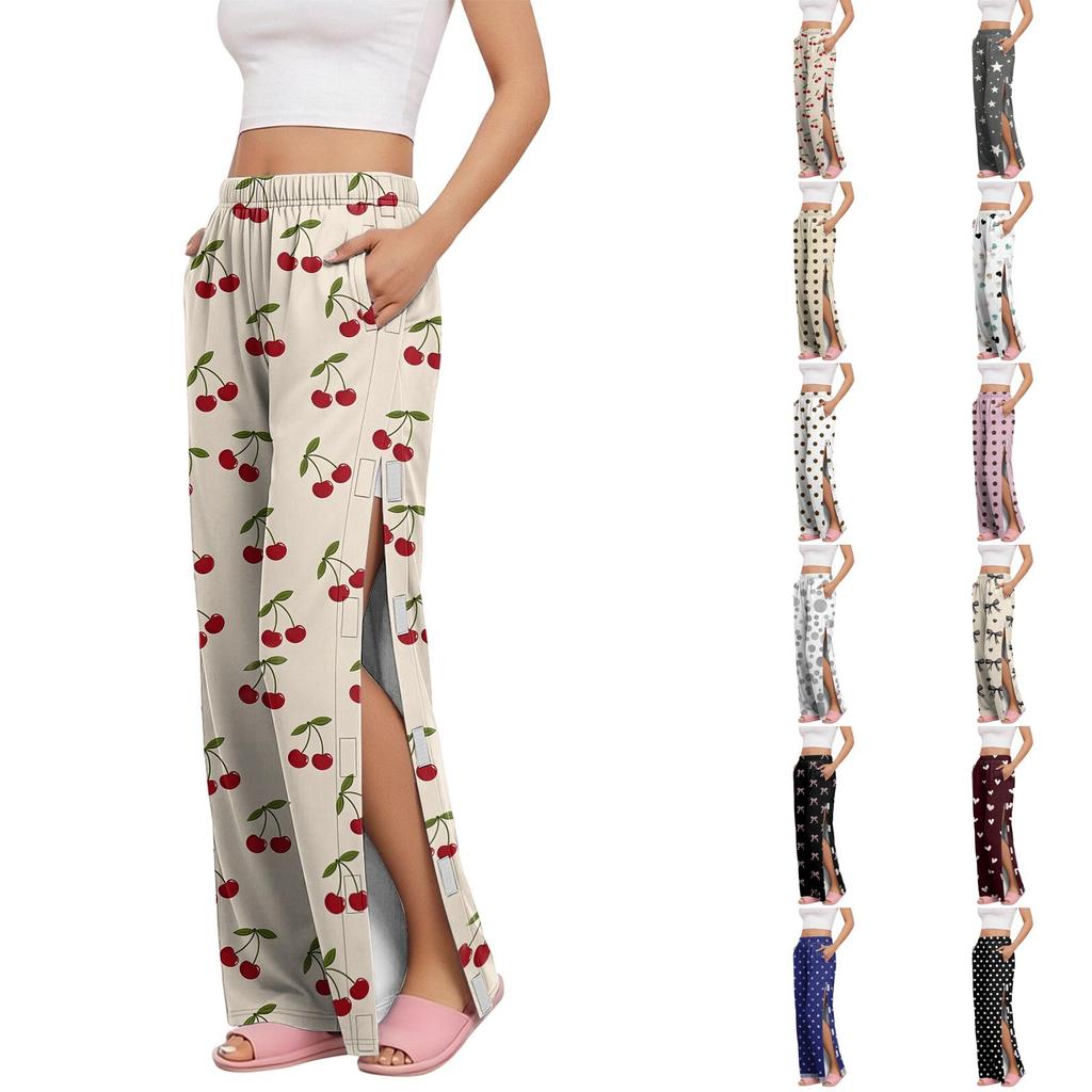 Women's Fashion Side Velcro Closure Easy Open Post Surgery Recovery Care Long Pants with No Pockets Comfortable Fit Soft Fabric