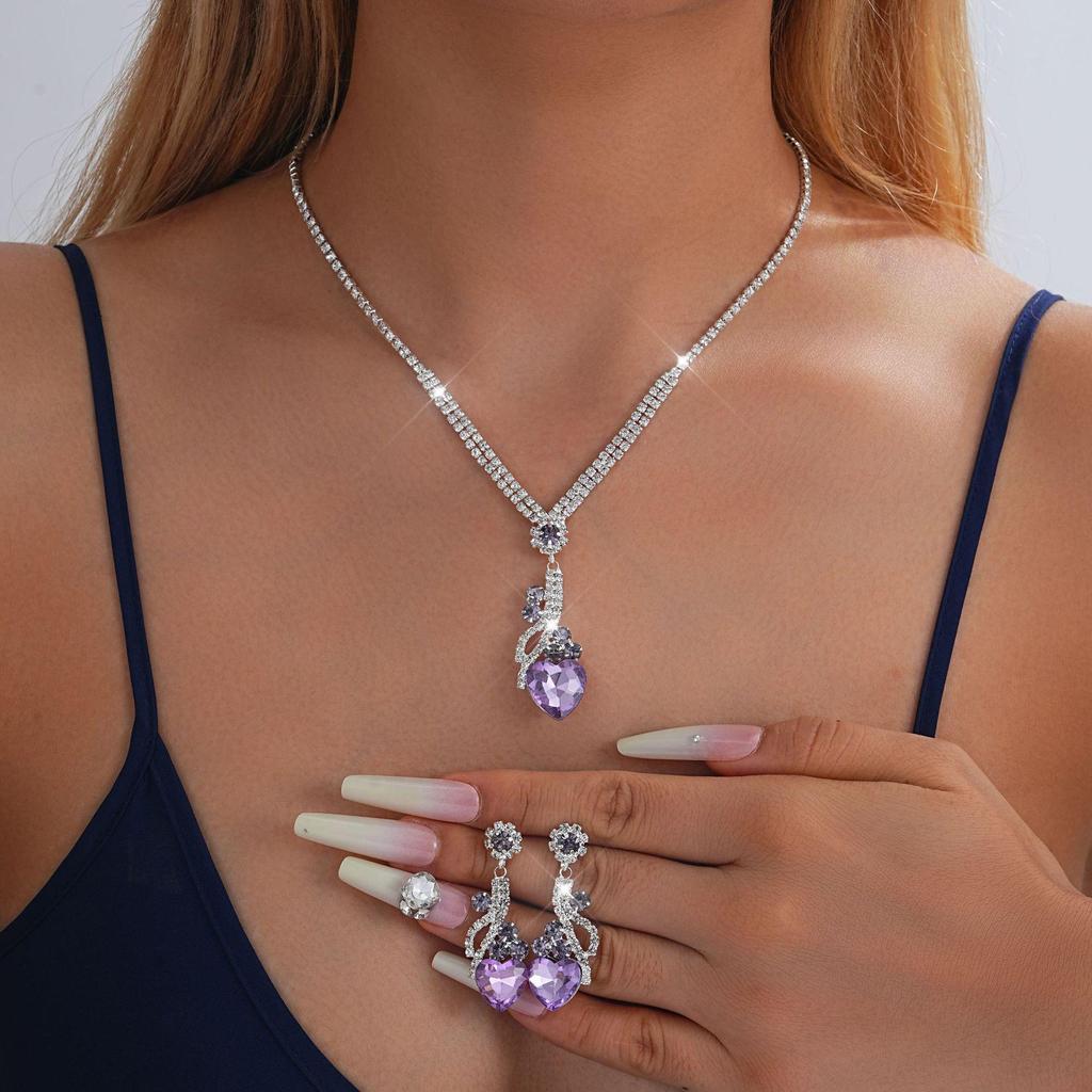 European-American Rhinestone Teardrop Necklace & Earring Set: Korean-Style Bridal Temperament Collarbone Chain Jewelry for Women