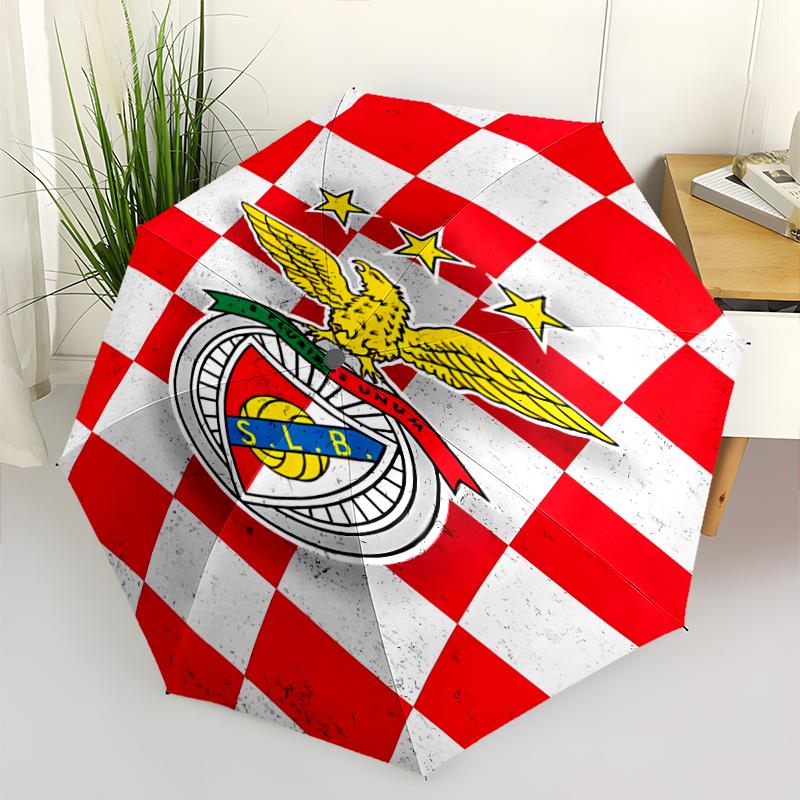Sport Lisboa e Benfica Print Automatic Umbrella, 8 Rib Iron Frame, Plastic Handle, Suitable for Outdoor Travel &Daily , Ideal Gift