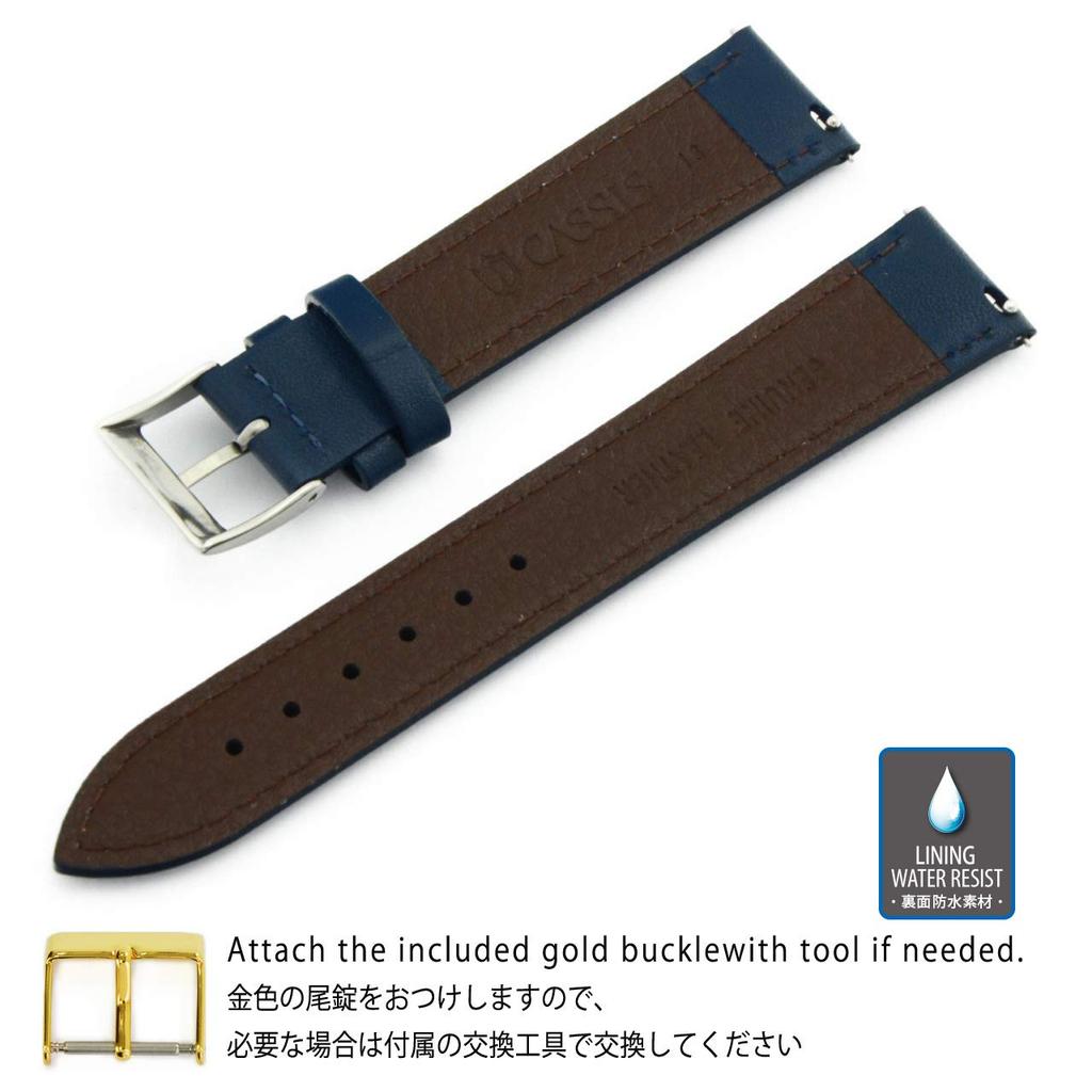 CASSIS Calfskin Watch Strap, Waterproof Backing, REIMS 18mm, Dark Blue, with Replacement Tool, U10257A1061018