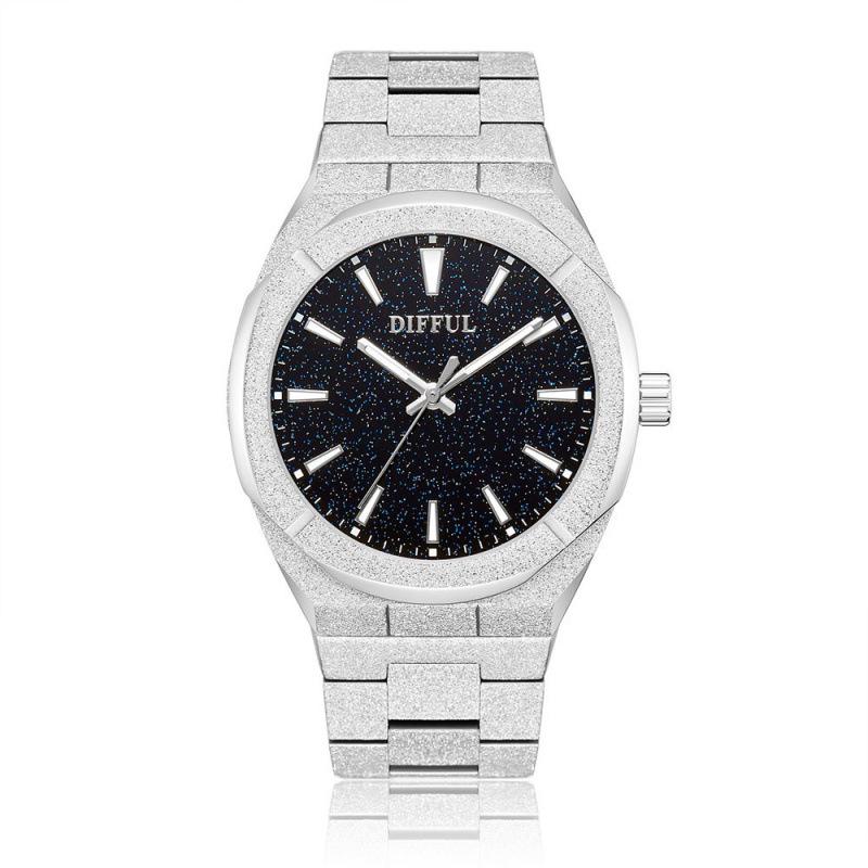 Men's Sandblasted Waterproof Quartz Watch with Luminous Stainless Steel Strap - Precise Timekeeping