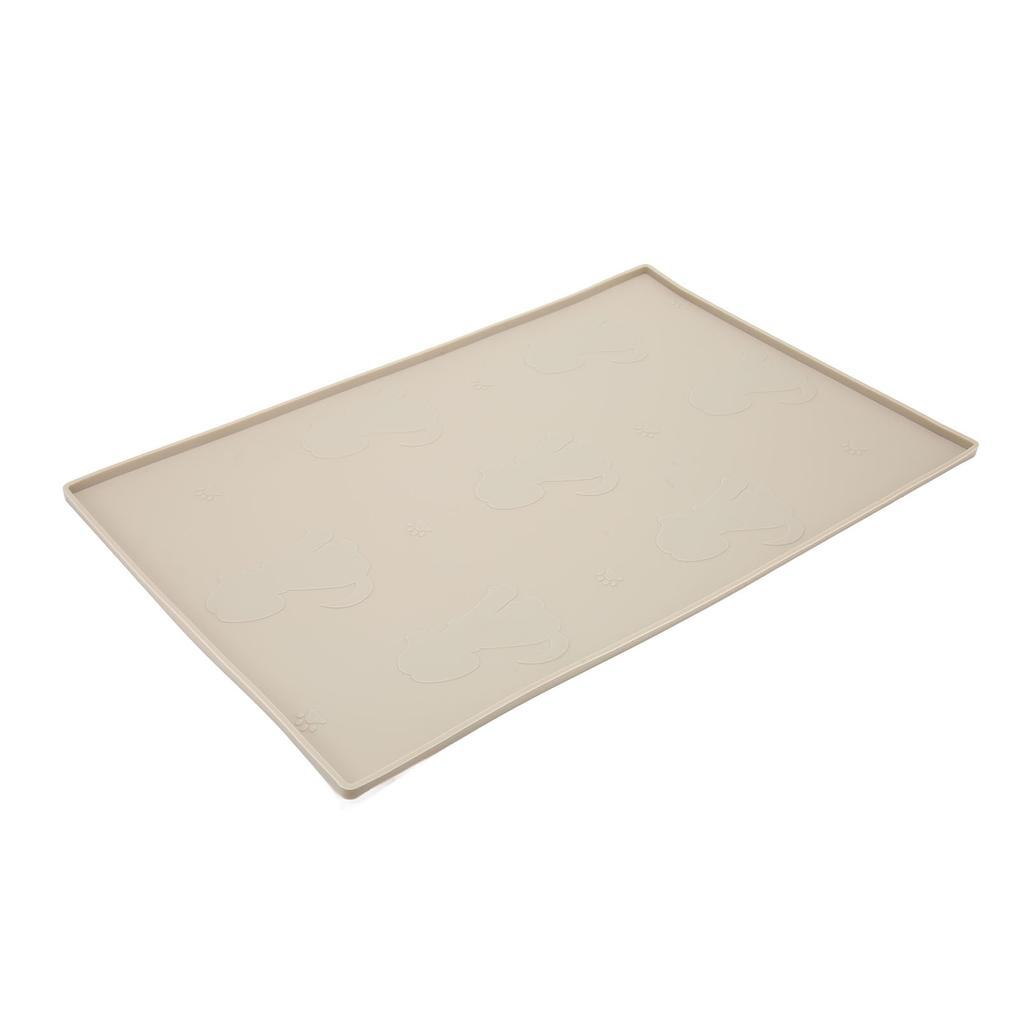 Pet Feeding Mat Puppy Pattern Waterproof Slip Resistance Small Food Grade Silicone Dog Food Mat for Floors Beige