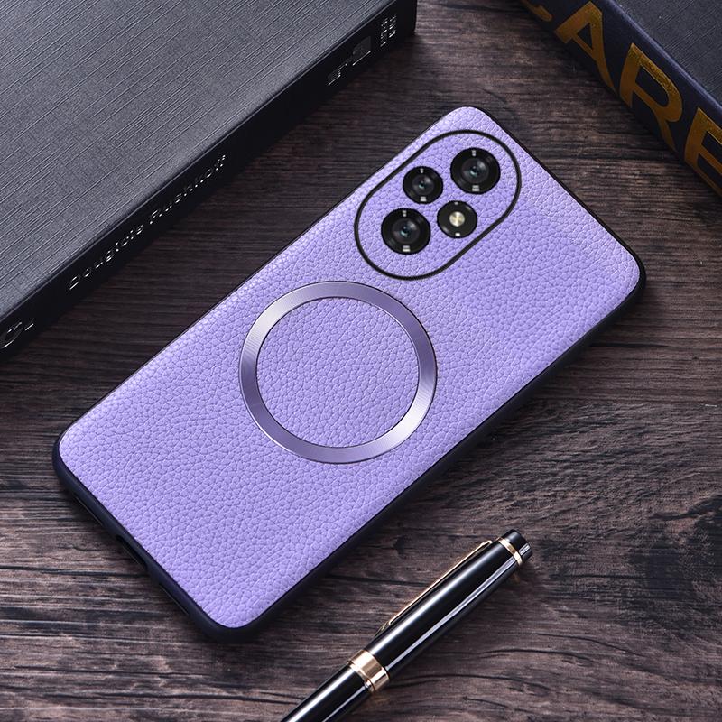 

Для Honor 200 5G Magnetic Case Litchi Texture PU Leather+TPU Phone Cover Purple