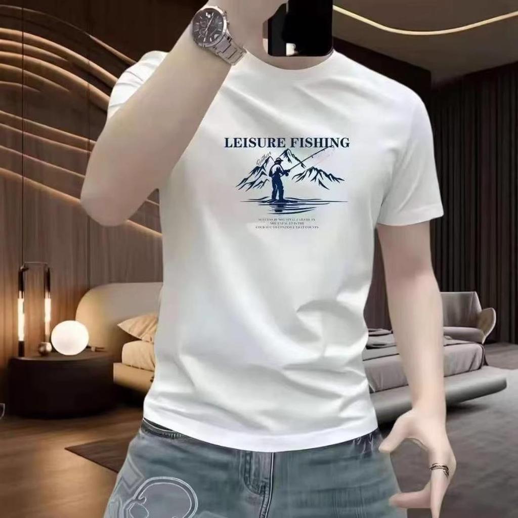 Men's Heavyweight Stretch Short Sleeve Slim Fit Printed T-shirt with High Street Style