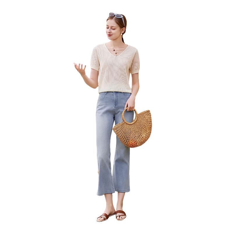 Women s High-Waist Slim Fit Cropped Flared Denim Jeans M