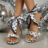 Nowe Eleganckie Sandały w Grochy Odkryte Palce Szpilki Węzeł Motylkowy Jednolite Wysokie Obcasy Jeden Pasek Zakryty Obcas Damskie Buty na Imprezę Sukienkowe