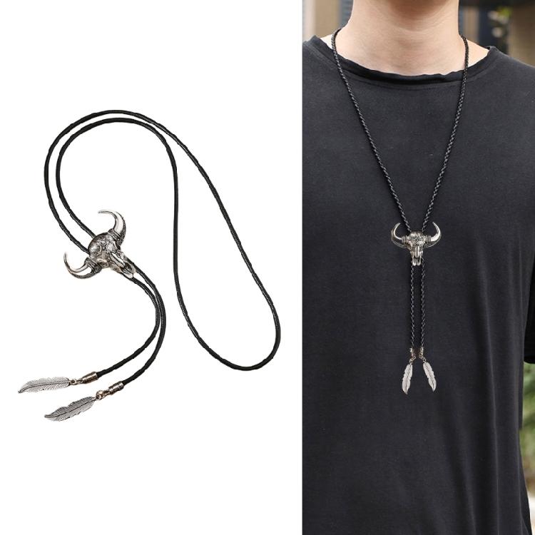 Men Women Western Cowboy Bolo Tie Vintage Turquoises Pendant Jewelry Leather Rope Necktie Tie Metal Feather Necklace