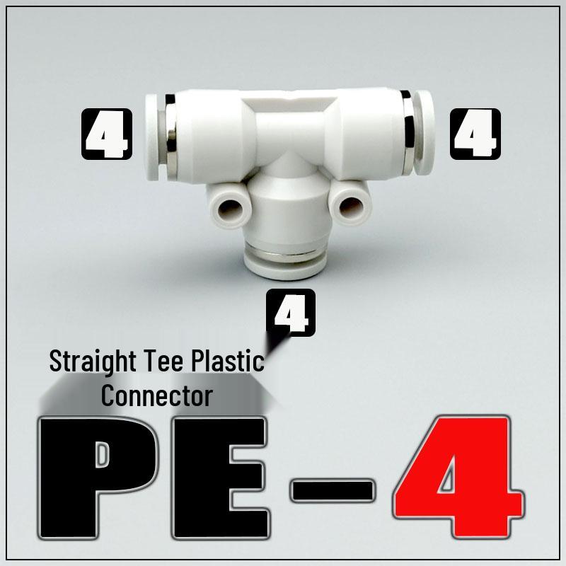 Pneumatic T-type Quick Connector White Plastic Air Tube Reducer (Sizes PE4-PE16)