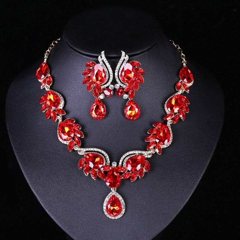 Jewel Necklace Earrings Set, Fashionable Bridal Banquet Dress Women's Accessories