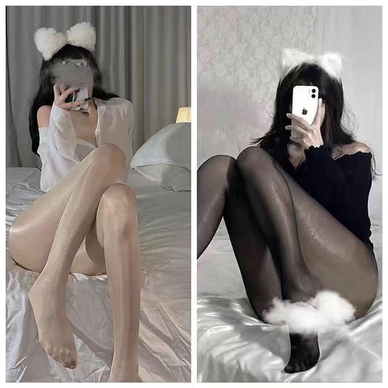 Shiny Stockings: Ultra-thin Black Silk Aurora Socks & Women's White Silk Reflective Horse Oil Pantyhose