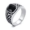 Punk Vintage Ethnic Rings for Men Retro Viking Knot Rune Finger Band, Black Geometric Square Stone Signet Ring Jewelry