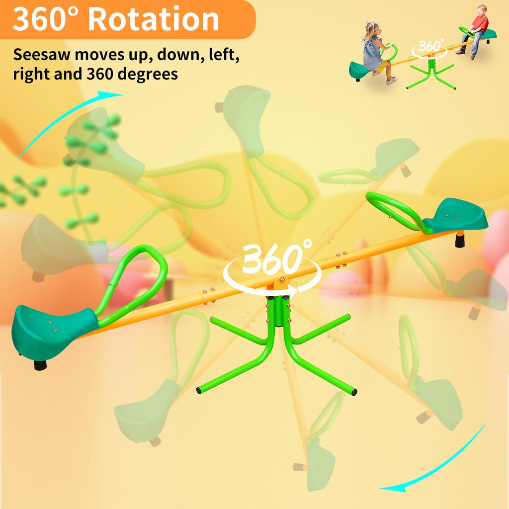 180.34Cm Seesaw, Children's Double Seesaw, Outdoor/ Garden/ School Play Equipment, Anti-slip, Yellow and Green Two-tone Colour Scheme