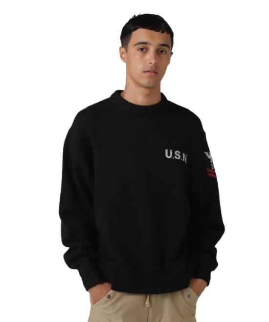

AVIREX Naval Crewneck Knit Sweater Men s 2XL 010 black 783-3932006