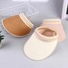 Imitation Pearl Empty Top Straw Hats For Women Casual Summer Beach Visor Caps Foldable Wide Large Brim Sun Uv Protection Caps
