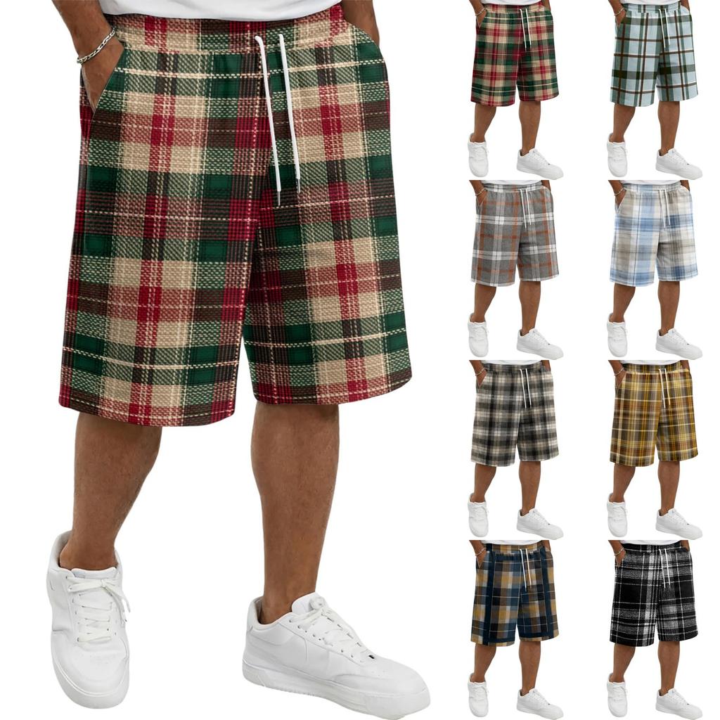 Men's Casual Plaid Drawstring Shorts Lightweight Comfortable Fit Relaxed Style Suitable for Everyday Wear