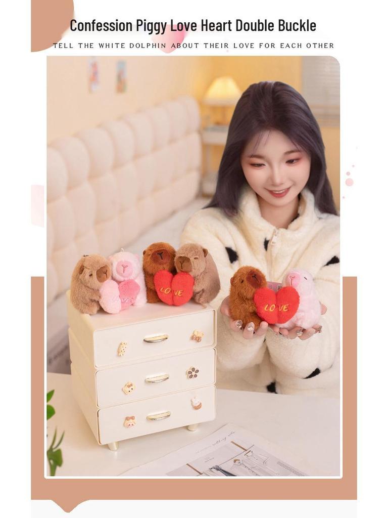 Capybara Heart Plush Bag Charm & Backpack Accessory - Perfect Couple Confession Gift for Girls