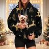 Damen Mode Weihnachtsdruck Hoodie mit Haustier-Tasche, Lässiger Pullover für Feiertagskleidung