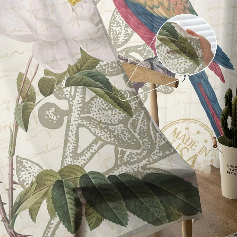 Parrot Bird Rose Flower Retro Sheer Curtains for Living Room Decoration Window Curtain Kitchen Tulle Voile Organza Drapes