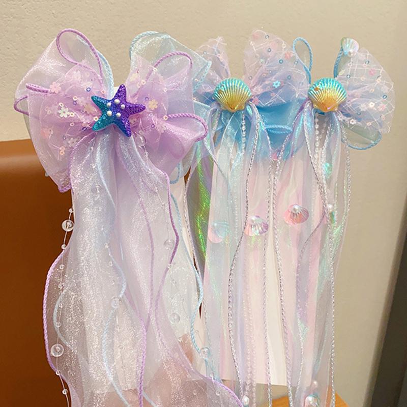 Mermaid Headwear, Children'S Princess Bow, Hairpin, Girls' Floating Yarn, Braided Hair Clip, Mermaid Maiden Hair Accessory